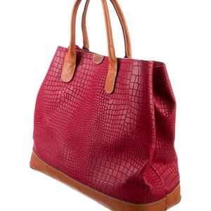 Bric's Red Croc-Embossed Tote with Tan Leather Accents